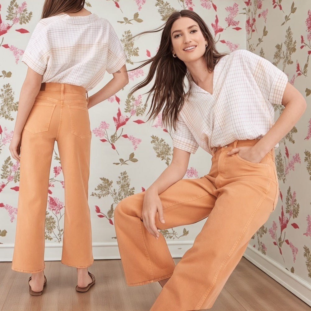 Madewell Peach-Tone Cropped Wide-Leg Jeans